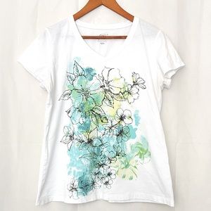 Style & Co White Floral Print T-Shirt